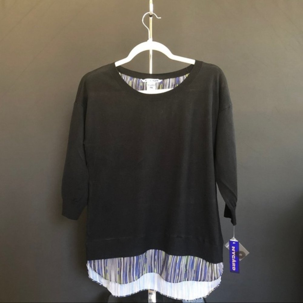 BLACK long sleeve sweater blouse w/stripe bottom